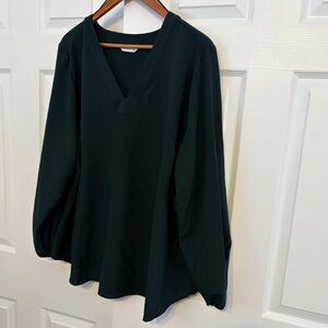 Nine West Elegant Dark Emerald Green V-Neck Blouse.